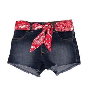 Toddler Denim Shorts W/ Bandana Print Scarf Belt